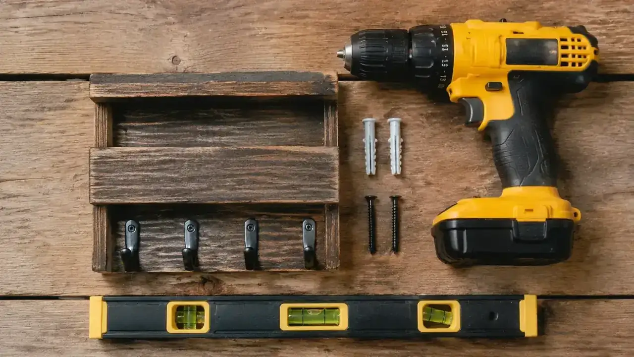 Drywall anchor and screw kit laid out next to the Lwenki key holder before installation